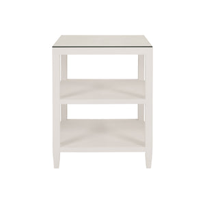 THREE TIER SQUARE SIDE TABLE IN TEXTURED WHITE LINEN