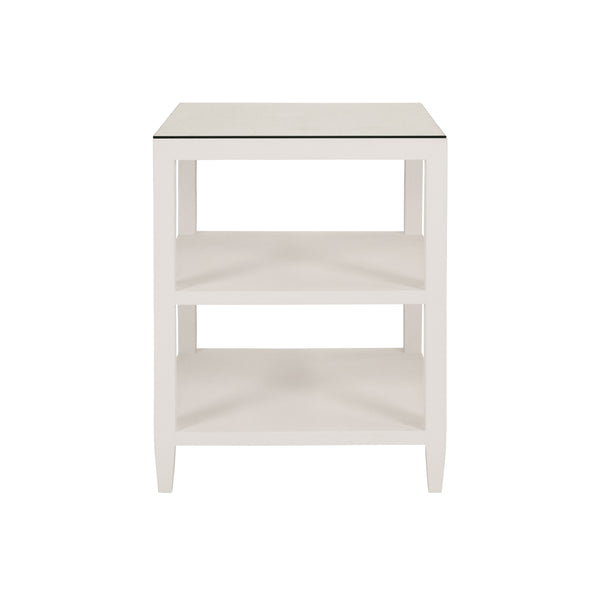 THREE TIER SQUARE SIDE TABLE IN TEXTURED WHITE LINEN