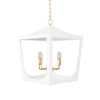 MODERN PAGODA LANTERN WITH FOUR LIGHT GOLD LEAF CLUSTER, BODY IN WHITE POWDER COAT