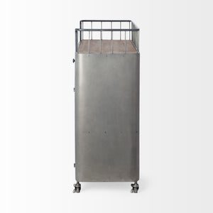 Udo Metal Frame Two Door Cabinet w/Two Drawers & Wood Top Bar Cart