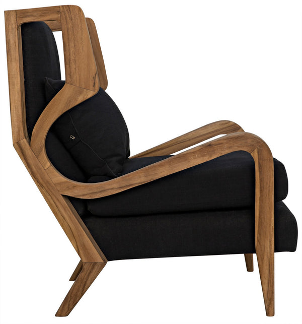 Carol Teak Chair in Waxed Finish with Black Cotton Upholstery