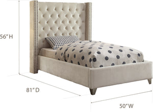 Isabel Twin Bed In Cream Velvet