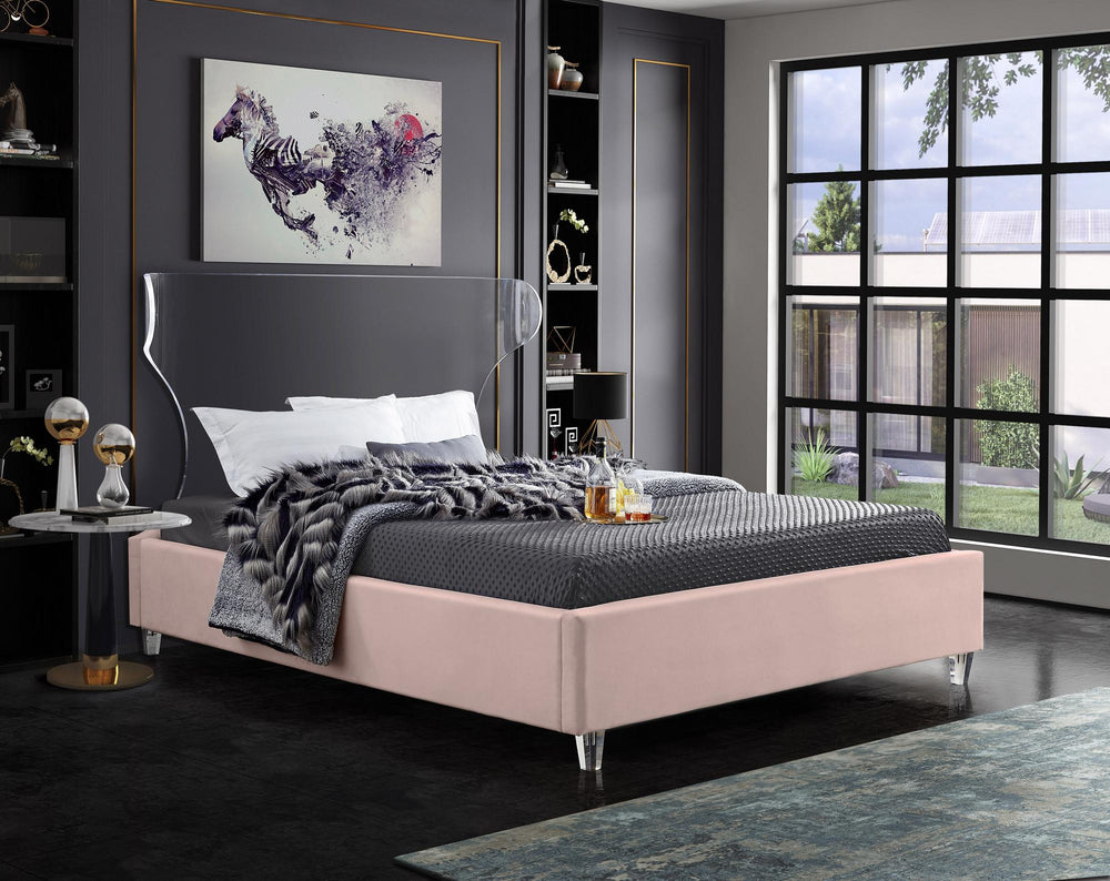 Levi King Bed In Pink Velvet