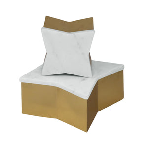 SMALL STAR BOX WITH WHITE MARBLE LID AND BRASS BASE