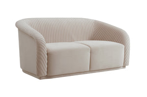 Yara Pleated Beige Velvet Loveseat