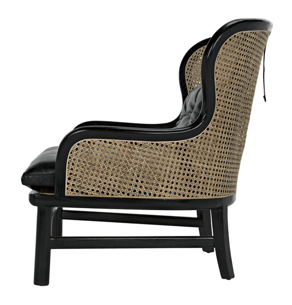 Marabu Sungkai/Mindi Chair in Charcoal Black with Black Leather and Caning