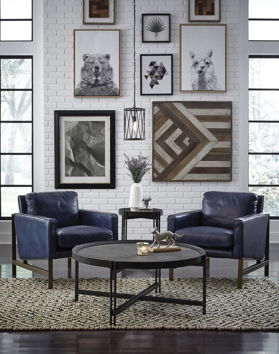 Chazzie Leather Club Chair in Ocean Blue and Truffle Brown