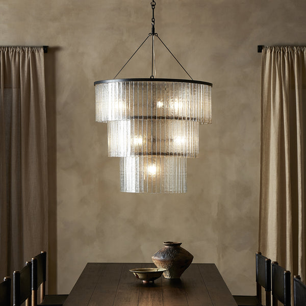 Meredith Large Chandelier in Clear Textured Glass