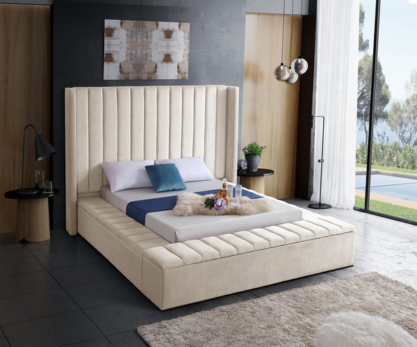 Joanne Queen Bed In Cream Velvet