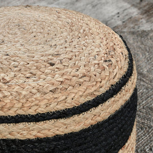 Faro Jute Pouf with Black Contrast Stitching