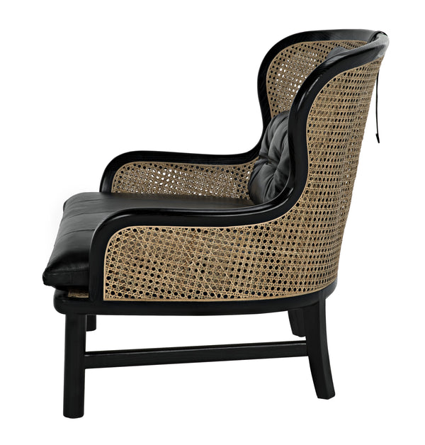 Marabu Sungkai/Mindi Chair in Charcoal Black with Black Leather and Caning