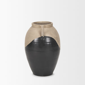 Tully Textured Matte Brown w/ Matte Black Short Ceramic Floor Vase