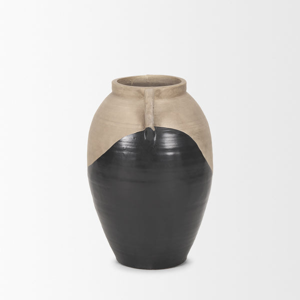 Tully Textured Matte Brown w/ Matte Black Short Ceramic Floor Vase