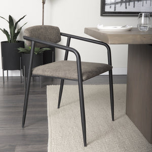 Langston Brown Faux-Leather Seat Black Iron Frame Dining Chair