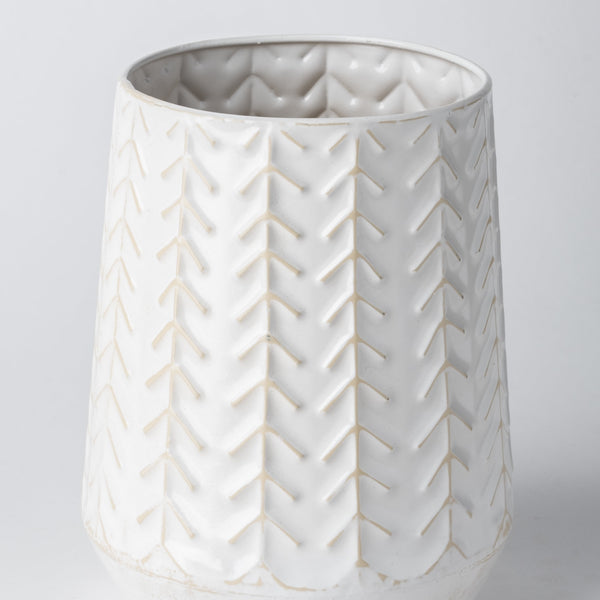Gemma II Metal Glossy White Chevron Vase