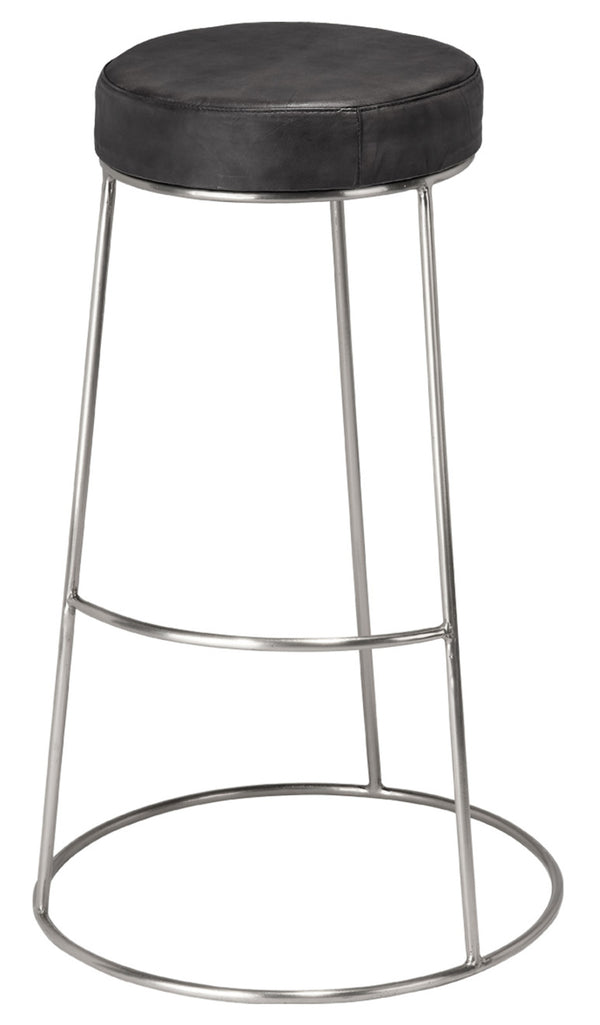  Henry Round Leather Bar Stool, Charcoal