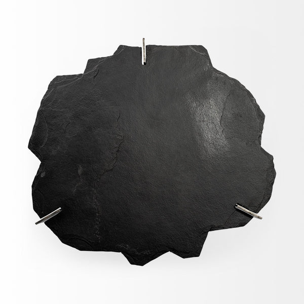 Shale 37" Irregular Live-Edge Black Slate w/Flat Iron Base Coffee Table