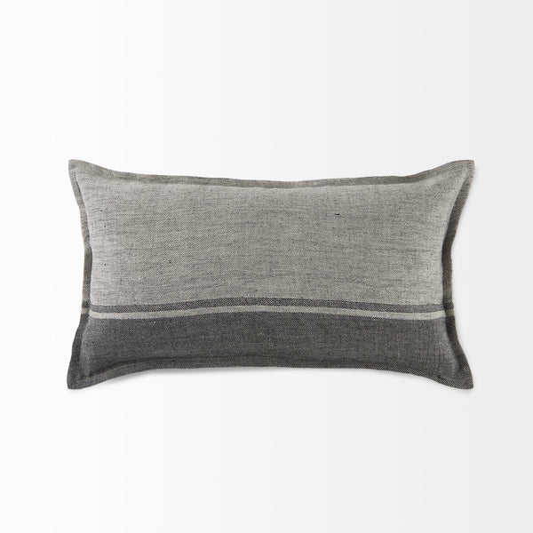 Zadie 14L x 26W Light Gray and Dark Gray Fabric Color Blocked Decorative Pillow Cover