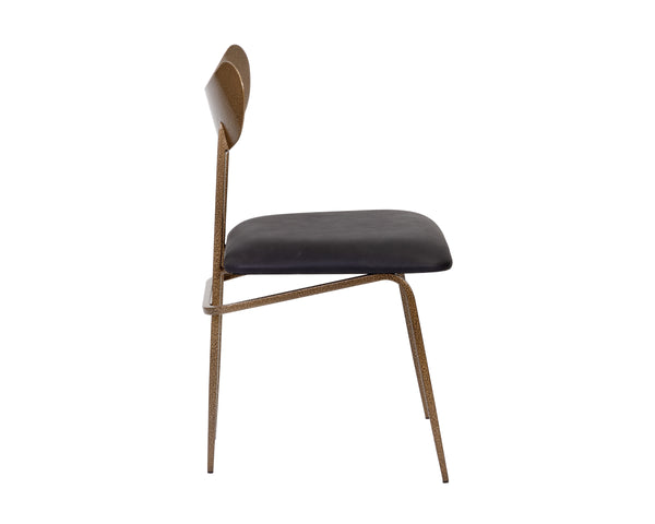 GIBBONS DINING CHAIR - ANTIQUE BRASS - CHARCOAL BLACK LEATHER