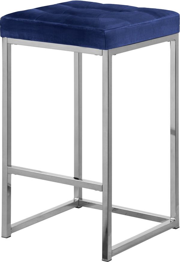 Pearl Stool In Navy Velvet and Chrome