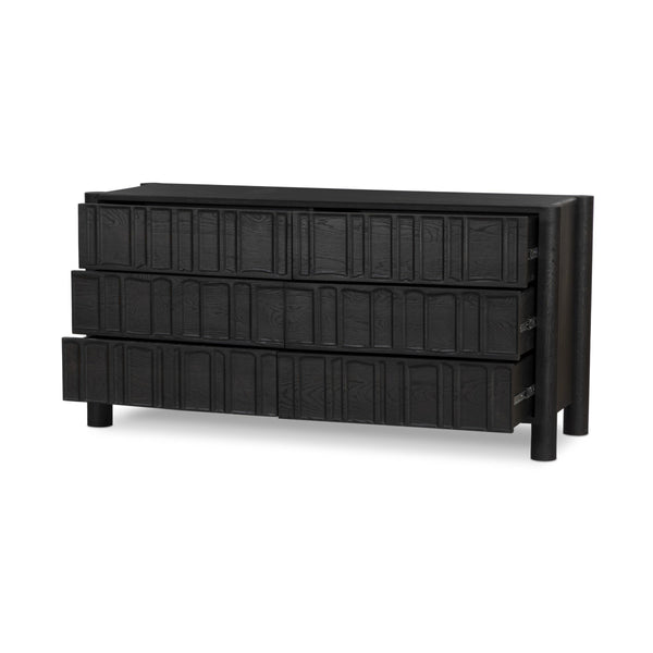 Ezri 6 Drawer Dresser - Carved Black Oak