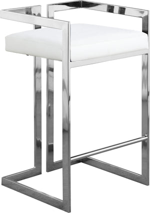Winifred Stool In White Faux Leather and Chrome