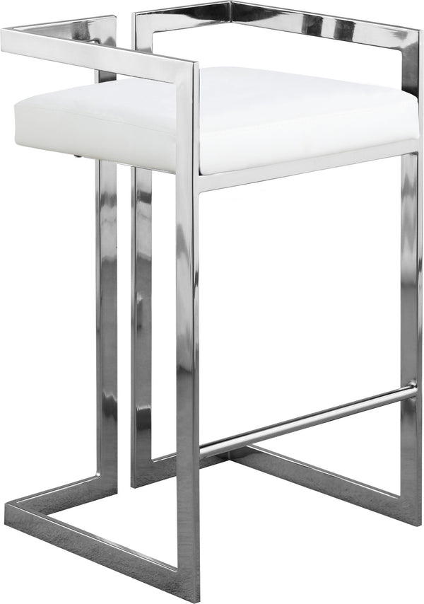 Winifred Stool In White Faux Leather and Chrome