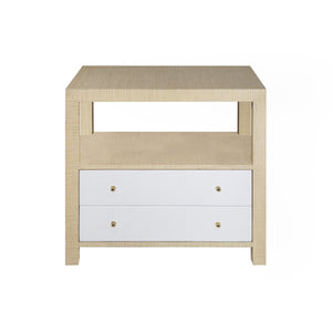 SIDE TABLE IN NATURAL GRASSCLOTH W.  BRASS HARDWARE