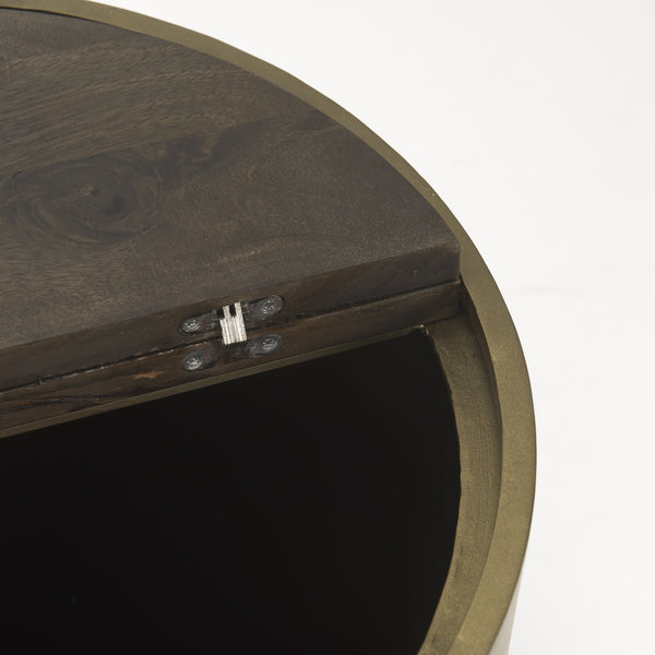 Eclipse Gold Metal Drum Base w/ Dark Brown Wood Top End/Side Table