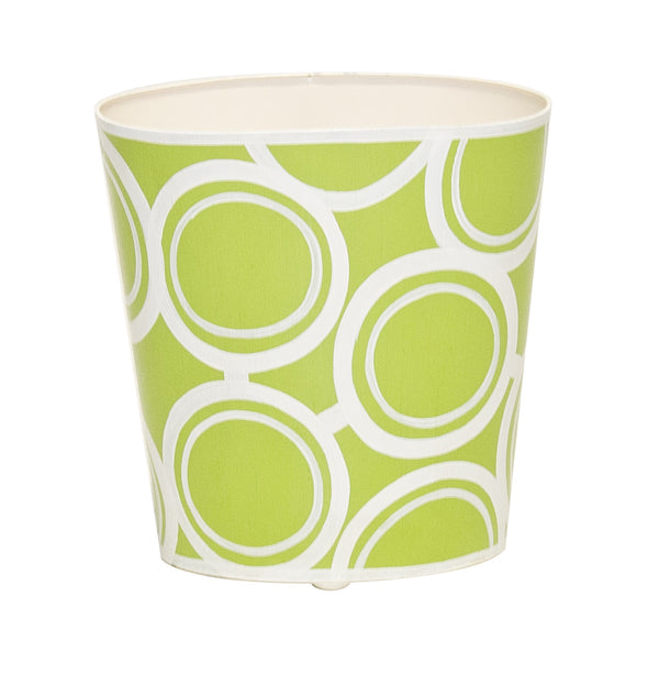 OVAL WASTEBASKET GREEN AND CREAM BUBBLE DESIGN
