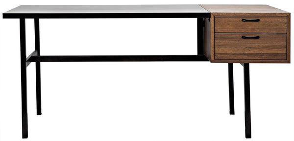 Algeron Dark Walnut Desk with Matte Black Industrial Steel Frame