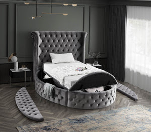 Lorena Twin Bed In Grey Velvet