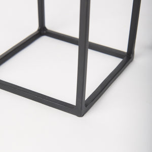 Cindy Set of 2 Matte Black Metal and Hurricane Glass Pillar Tabletop Candle Holders