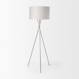 Ambrose 20.0L x 20.0W x 61.8H Silver Metal W/Beige Fabric Shade Floor Lamp