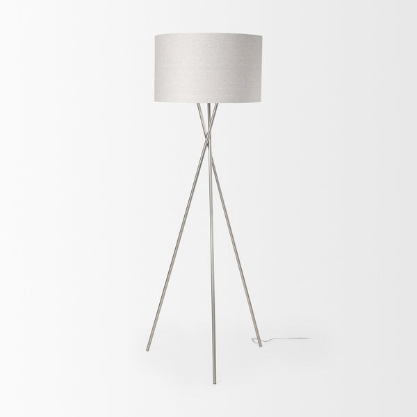 Ambrose 20.0L x 20.0W x 61.8H Silver Metal W/Beige Fabric Shade Floor Lamp