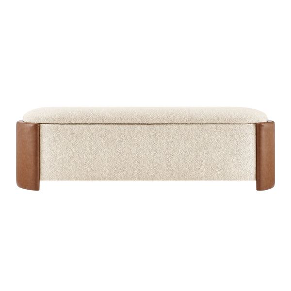 Alyssa Boucle/Faux Leather Storage Bench, Palladian Beige/Vintage Cider