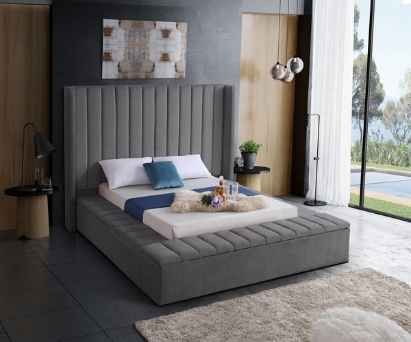 Joanne Queen Bed In Grey Velvet