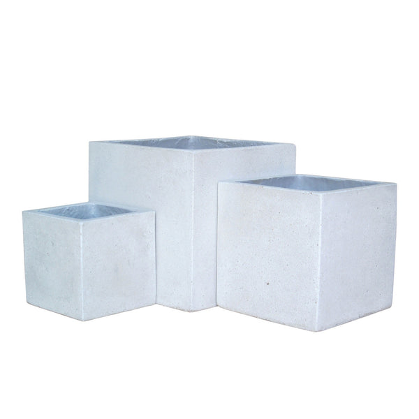 Set Of 3 White Creastone Cube Pot