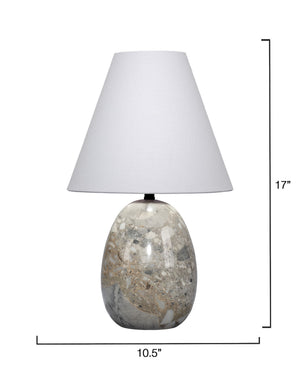 Capsule Travertine Table Lamp with Linen Shade