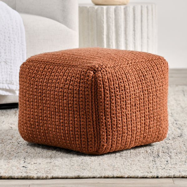 Performance Prism Pouf with Handwoven Knit - Terracotta