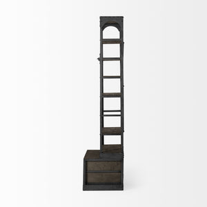Brodie VII 32L x 22W x 94H Brown Wood Gun-Metal Bracing Four Shelf Shelving Unit