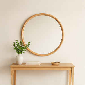 Alcott Large Round Mirror in Natural Oak