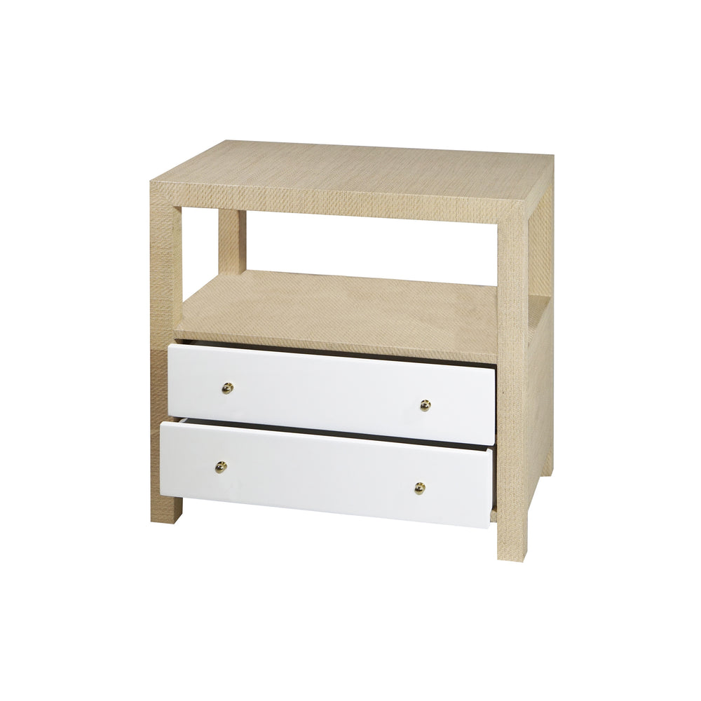 SIDE TABLE IN NATURAL GRASSCLOTH W.  BRASS HARDWARE