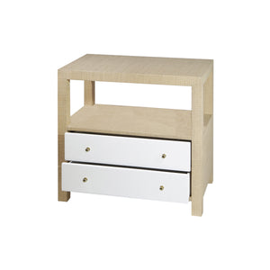 SIDE TABLE IN NATURAL GRASSCLOTH W.  BRASS HARDWARE