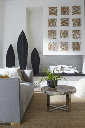  Carved Leaf on Stand, Burnt, Large