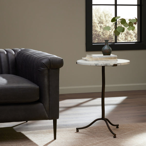 Sophie End Table in Veined White Marble