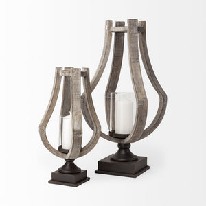 Brillion Small Rustic Wood Metal Table Candle Holder