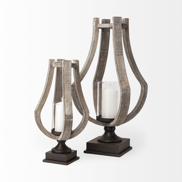 Brillion Small Rustic Wood Metal Table Candle Holder