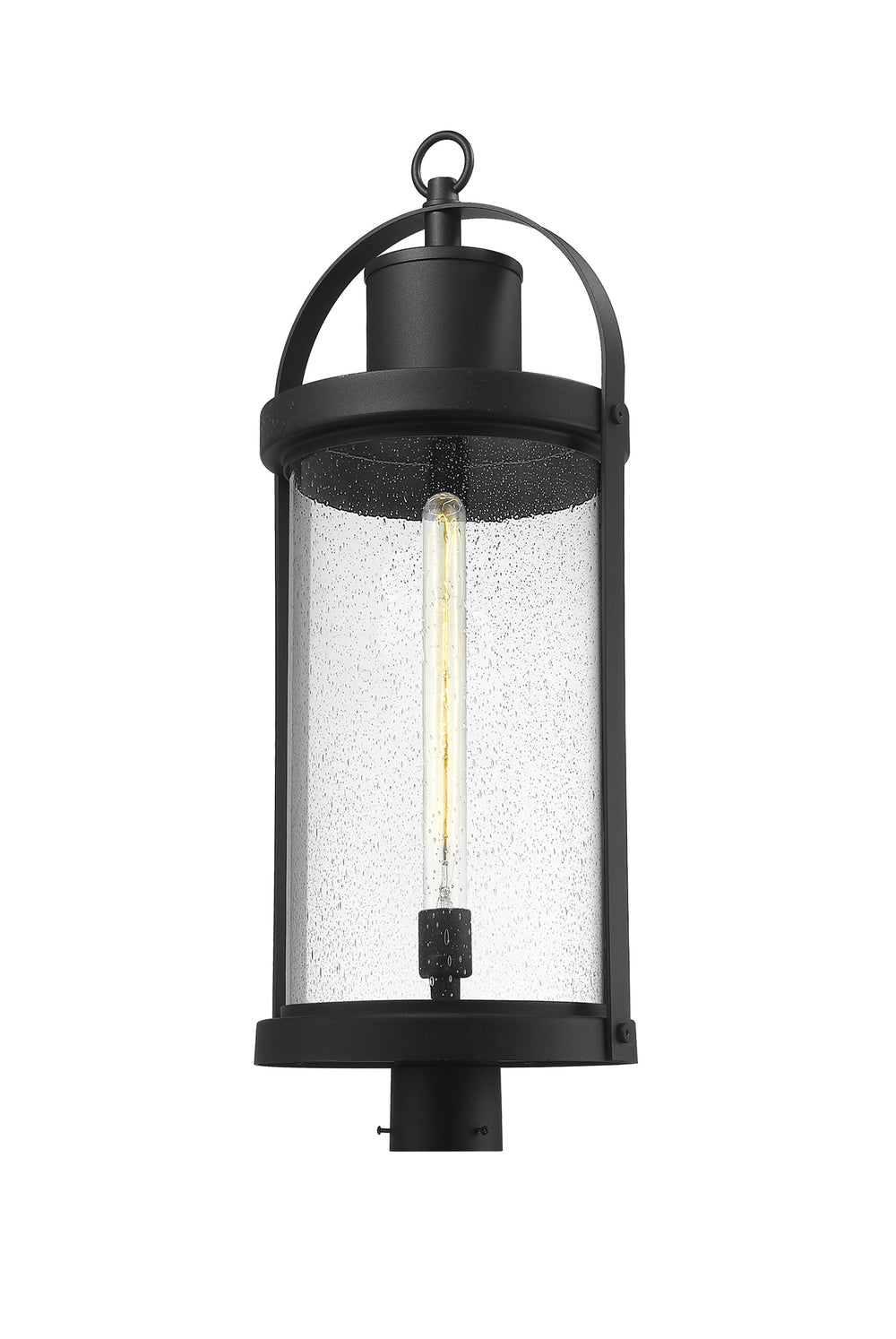 Roundhouse 1 Light Outdoor Post Mount Fixture in Black Finish
