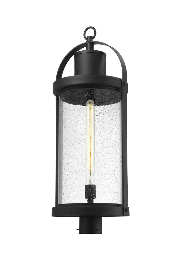 Roundhouse 1 Light Outdoor Post Mount Fixture in Black Finish
